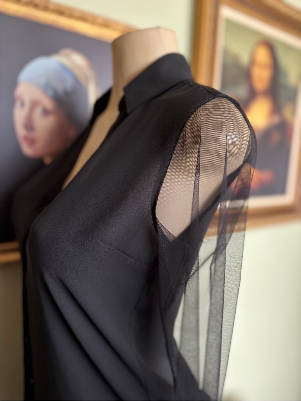 Express Black Portofino Button-Down Top with Sheer Sleeves Size XS Slim-Flit - Picture 8 of 15